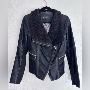 Guess Faux Leather Lined Jacket with Shearling Collar XS